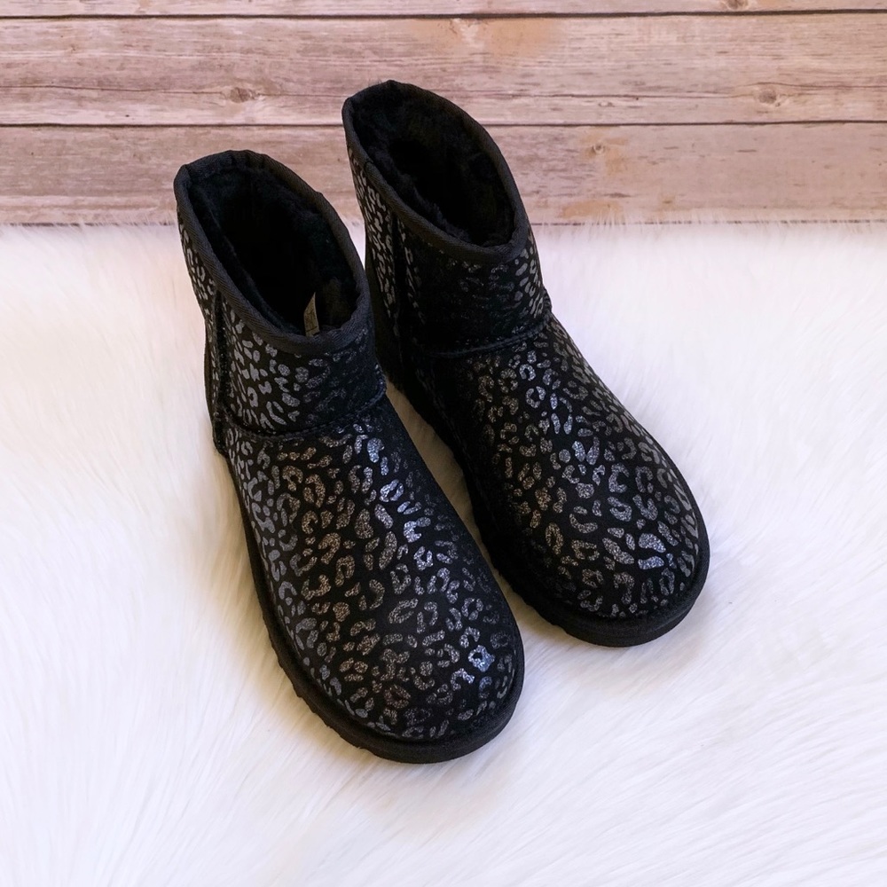 UGG Classic Mini Snow Leopard Boots In Black - Picture 4 of 8